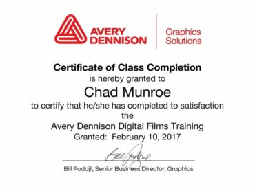 Chad Munroe Completes Avery Dennison Digital Films Training
