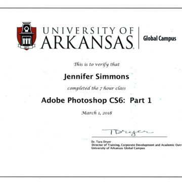 Jennifer Rennicke completes University Of Arkansas training in Adobe Photoshop CS6